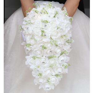 Lightweight Cascade Bridal Wedding Bouquet PE Rose Waterfall Holding Bouquet Artificial Flower Bunch for Bride Bridesmaid(White, 7.9" W)