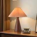 Wood Small Table Lamp, Mini Cute Table Lamp, Pleated Table Lamp,Wooden Grain Bedroom Lamps for Nightstand, Small Scalloped Lamp Shade Table Lamps for Small Spaces for Bedroom,Living Room (Black Walnut)