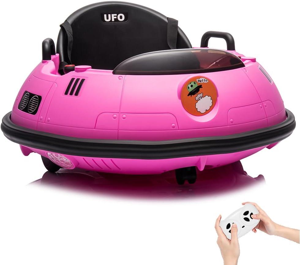 12V Bumper Car with Remote Control, Battery Powered Ride On Bumper Car, 360-Degree Spin, LED Lights, 3 Speed, Safety Belt & Dual Joysticks for Toddlers Kids (Pink)