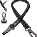 Dog Seat Belt 3-in-1 Car Harness for Dogs Adjustable Safety Seatbelt for Car Nylon Reflective Bungee Fabric Dog Car Harness with Clip Hook Latch & Buckle, Swivel Zinc Alloy Carabiner (Black)