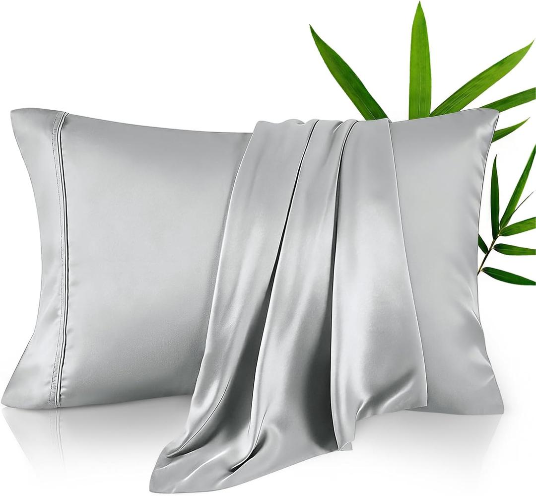 Queen Pillow Cases, Derived from Bamboo Viscose, Cooling Pillowcases, Breathable & Wicking Pillow Covers for Hot Sleepers, Envelope Closure, Light Grey, 2 Pack, 20x30IN