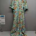 R.Vivimos Womens Summer Cotton Short Sleeve V Neck Floral Print Casual Bohemian Midi Dresses (Medium)