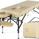 CLORIS 84" Professional Massage Table Portable 2 Folding Lightweight Facial Salon Spa Tattoo Bed Height Adjustable with Carrying Bag & Aluminium Leg Hold Up to 1100LBS Cream