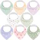 KeaBabies 8-Pack Organic Baby Bandana Bibs for Girls - Super Absorbent Triangle Baby Bibs for Drooling and Teething Infant, 100% Cotton Extra Soft for Newborn, Infant 0-36 Months (Lunaris)