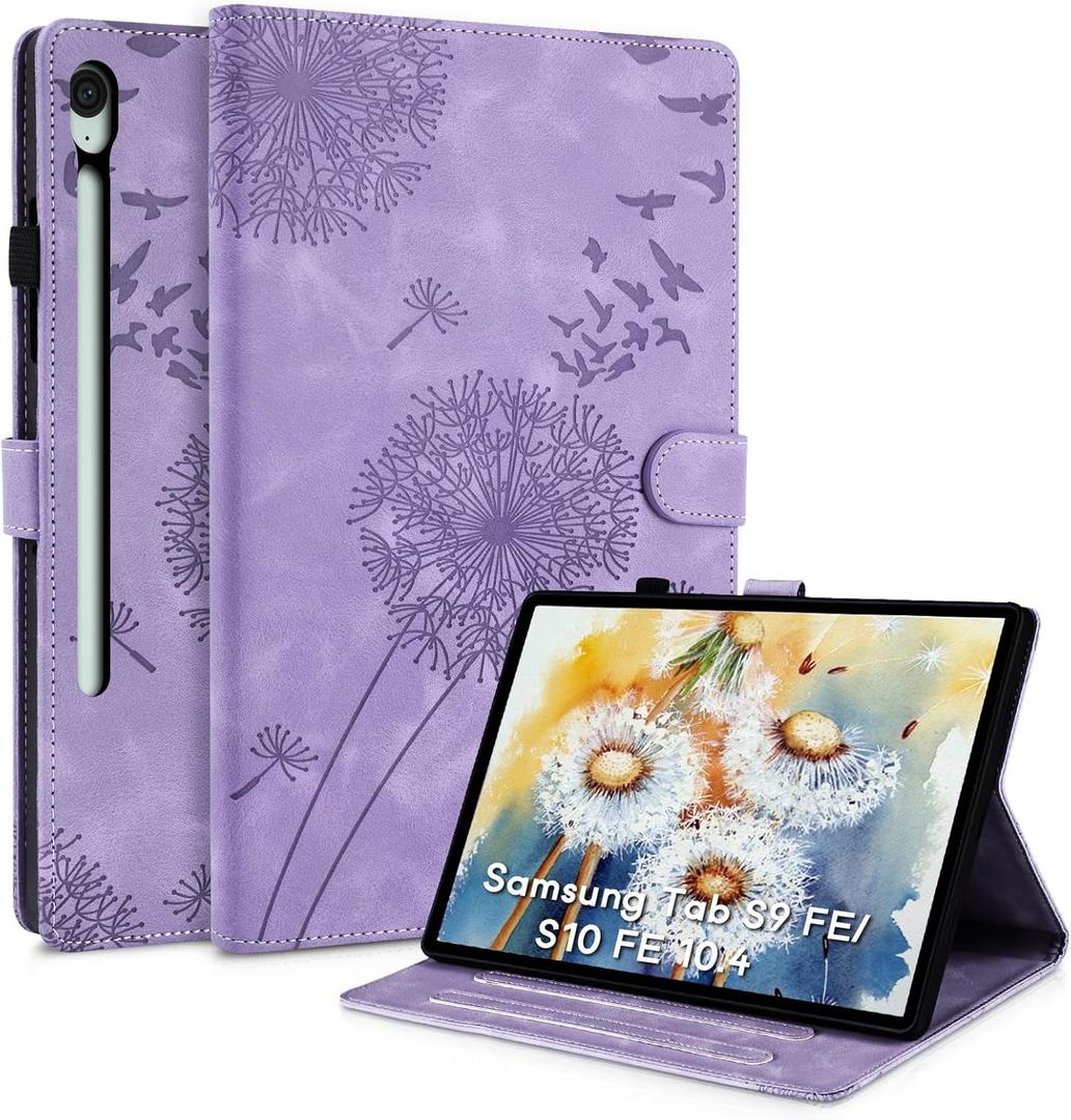 Tablet Cover for S10 Lite / S10 FE / S9 FE Tablet case, Dandelion Design with Kickstand for Pencil Holder, Magnetic Closure and Precise Cutouts, Compatible with Samsung S10 Lite Case Purple