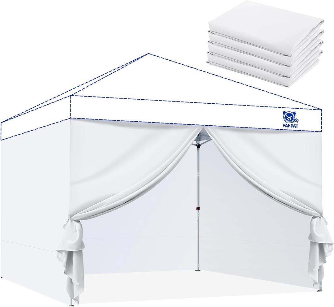 Fanpat Instant Canopy Tent Sidewalls for 10x10 Pop Up Canopy 210D Waterproof,4 Piece Sidewalls, with Doors,White(4PCS Sidewalls Only, Canopy Tent NOT Included)