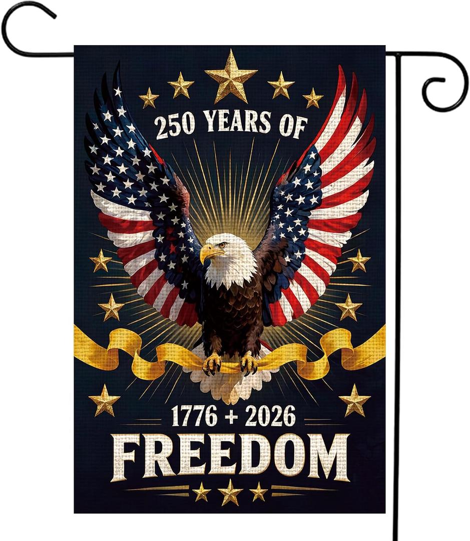 6 x USA 250th Anniversary Garden Flag | 12 x 18 Inch Double-Sided Outdoor American Flag | 1776-2026 Commemorative 250 Year Banner Patriotic Yard Sign for 4th of July Decorations (G)
