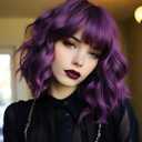 Purple Wig for Women Short Wavy Bob Wig With Bangs Heat Resistant Synthetic Wigs for Daily Party Cosplay Costume Wig Use