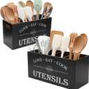2 PC Wooden Utensil Holder,With 4-Compartments size*1 + 3-Compartments size*1 Extra Large Kitchen Counter,Cooking Spatula Organizer,Farmhouse Decor, Rustic Cooking Utensil