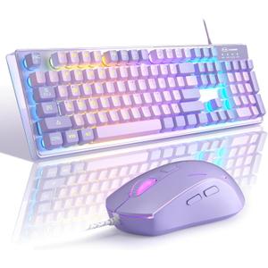 Gaming Keyboard and Mouse Combo, K1 RGB LED Backlit Wired Keyboard with 104 Key Computer PC Gaming Keyboard for PC/Laptop (Purple)