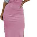 LYANER Women's Tie Knot Cut Out Side Split Hem Sleeveless Knit Bodycon Maxi Dress (Pink) M