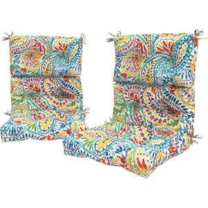 LVTXIII 2 Pack Outdoor/Indoor High Back Chair Cushions, Deep Seat Patio Seat and Back Cushion Set, Stuffed High Rebound Foam Rocking Chair Cushions, 44"x22"x4", Paisley Ummi Multi