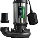 1 HP Sewage Pump Submersible, Stainless Pump Casing, E-Coated Semi-Open Cast Iron Impeller, Auto Float Switch, 115V, 2" NPT Discharge for Sump Basin, Sewage Well, Basement, Septic Tank, Trash