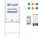 TANKEE Standing Whiteboard, 40x24 Inches Rolling White Board, Magnetic Double-Sided Mobile Whiteboard on Wheels, Large Dry Erase Board with Stand, Height Adjustable White Board for Office School Home