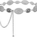 XZQTIVE Western Concho Belt for Women Silver Gold Metal Cowgirl Country Rodeo Turquoise Chain Belt for Dresses Jeans