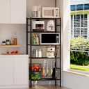 Kitchen Storage Cart, 5 Tier Microwave Cart Stand, Bathroom Organizers and Storage, Shelf Rack Organizer, Coffee Bar Cart Black for Living Room Office, Black(No Hooks