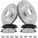 Anpulsero Front Brake Pads and Rotors Kits Compatible with Ford Mustang 2005-2010 Base V6 4.0L, Vented Drilled Slotted Disc Brake Rotors Ceramic Brake Pads Replacement 11.5 inch(293mm) Set of 6