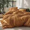 Bedsure Linen Duvet Cover King - Linen Cotton Blend Duvet Cover, PureWoven Cooling & Breathable Bedding Set for Hot Sleepers, Moisture Wicking & Durable Cover Set 3 Piece (Pumpkin Yellow) (King (104" x 90"))