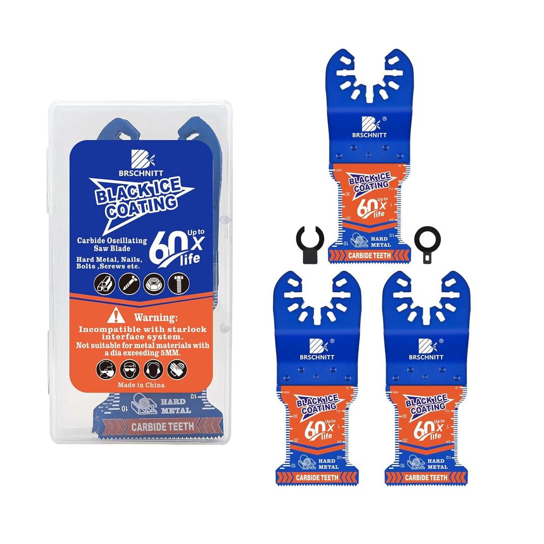 Obsidian Carbide Oscillating Saw Blades,3pcs Multi Tool Blades Quick Release for Soft Metal, Nails, Bolts and Screws, Rebar, Copper Pipe