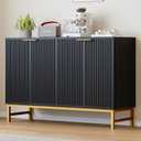 Luoxiao Black Buffet Sideboard Cabinet with 4 Fluted Doors, 47" Modern Credenza Accent Cabinet with Adjustable Shelves, Console Table & Solid Legs, Coffee Bar for Living Room, Hallway