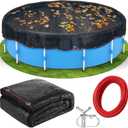 24.6 Ft Round Leaf Cover for Above Ground Pool, Durable Black Safety Screen Mesh Tarp Cover with Winch & Cable with Winch & Cable for Leaves and Debris for 21 Ft Round Pools