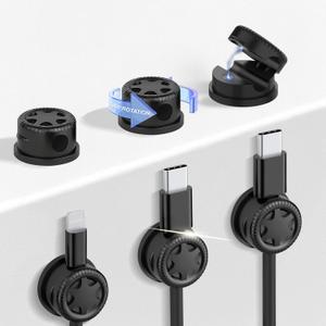3 x 6Pack Cord Organizer Magnetic Cable Clips, 360 Rotation Cable Clips - Adjustable Cord Holder for Nightstand, Adhesive Cable Management Cord Clips, Cable Holder & Charger OrganizerBlack
