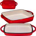 Bruntmor 2in1 Square Enameled Cast Iron Dutch Oven Baking Pan and Gridle Lid with Dual Handles, Cast Iron Skillet lid, Coating Gridle for baking, bacon,Steaks  Red