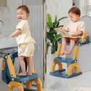 Potty Training Seat with Step Stool, Toddler Potty Training Toilet Seat with Non-Slip Step Splash Guard Safety Handles and Waterproof Cushion, 2 In 1 Toddler Potty Seat (Navy Blue)