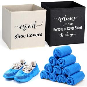 200 Pcs Disposable Shoe Covers with 2 Pcs Collapsible Storage Boxes Waterproof Non Slip Booties Foot Covers Large Storage Box for Guests Indoor Open House Supplies(Blue)