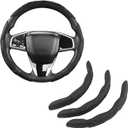 West Llama 3PCS Leather Car Steering Wheel Cover,Snap On Steering Wheel Protector Universal 99% Cars(3PCS-Black)
