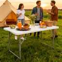 FDW 4FT Folding Table, Portable Fold-in-Half Plastic Picnic Party Table with Carrying Handle (White, 4FT), 48"x24"
