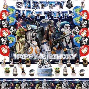 52 Pcs star Party Supplies Kit, Space-Themed Decorations with Banner, Balloons, Backdrop, Cake Toppers, Tablecloth for Kids Birthday Party