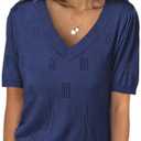 ANRABESS Summer Tops for Women Short Sleeve V Neck Sweaters Dressy Casual Blouses Lightweight Thin Knit Fashion Shirts. Medium Navy