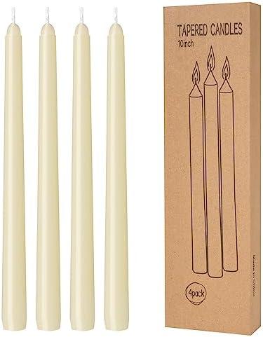 4 Pack Ivory Taper Candles - Taper Candles 10 Inch Dripless, Smokeless & Unscented - 8 Hours Long Burning - Hand Poured Tall Candlesticks - Ideal for Weddings, Dinner Parties, and Home Decor