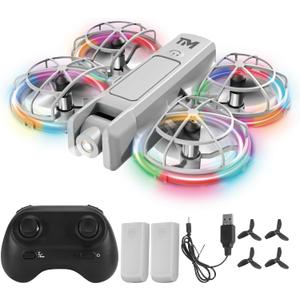 Mini Drone for Kids with 20 Cool Light Modes, Toy Drone with Guard, Altitude-Hold, 3D Flip, 2.4G Remote Control, 3 Speed Modes, 2 Batteries, indoor Outdoor Mini Quadcopter Toy for Beginners