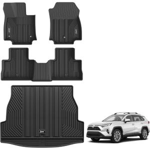 3W Floor Mats & Cargo Liner Fit Toyota RAV4 2019-2025 (Not for Hybrid or Prime) TPE All Weather Custom Fit Floor Liner for Toyota RAV 4 LE/XLE/Limited/TRD/Adventure Car Mats and Trunk Mat