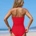 Holipick Women Tummy Control One Piece Swimsuits Strapless Bandeau Bathing Suits Slimming Halter Swimwear (M)