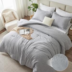Full Size Comforter Set, Heathered Light Grey 3 Pieces Bedding Sets
