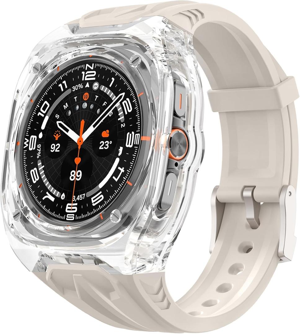 Delidigi Rugged Strap with Clear Case Compatible with Samsung Galaxy Watch Ultra 47mm, Sport Galaxy Watch Ultra Band with Protective Bumper Cover for Men Women