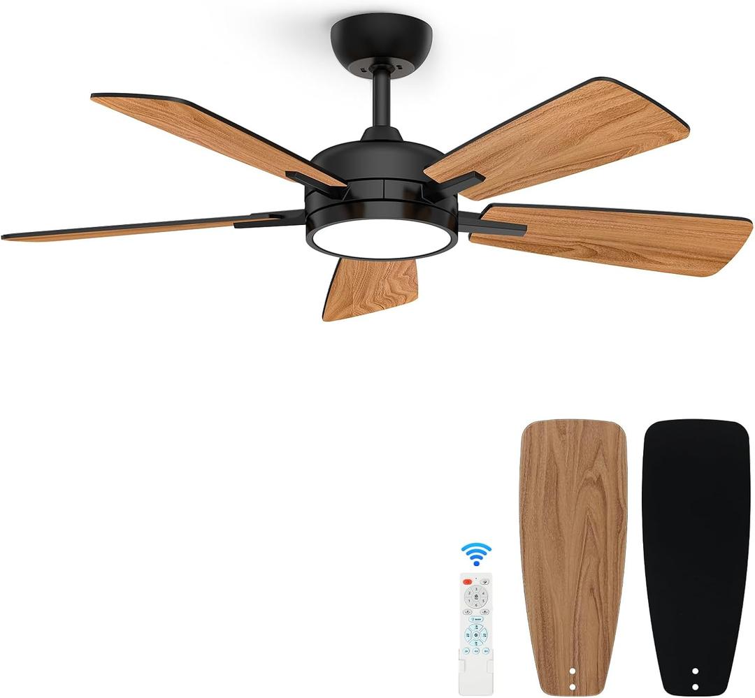 ocioc 46 Inch Ceiling Fans with Lights, Large Air Volume Ceiling Fan with Backlight, Ultra Quiet Reversible DC Motor Dimmable with RemoteBlack