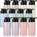 Domensi Aluminum Water Bottle Bulk Reusable Water Bottle, Lightweight Easy Carry Leakproof with Snap Lid Travel Bottles, for Gym Outdoor Sports Cycling Camping Fishing(17oz, 12 Pack) (Morandi Colors)