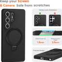Liquid Silicone Case for Samsung Galaxy S25 Ultra with Magnetic Stand, Mil-Grade Drop Shockproof, Full Camera Protection Anti-Scratch Microfiber Lining Silicone Phone case, Black
