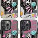 Compatible for iPhone 14 Pro Case Cute Aesthetic - Durable Fashion Funny Phone Case - Girly Skeleton Skull Pattern Print Cover Design for Woman Girl 6.1 inches Black
