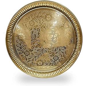 NOBILITY Brass Pooja Thali Set 12 Inch Puja Plate Arti Thali Traditional Handcrafted for Pooja Diwali Home Office Mandir Wedding Return Gift Items