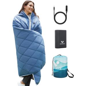 Heated Blanket Battery Operated,12V Heated Shawl Throw Blanket,Cordless heating pad with 15000 battery,Wearable Heated Blanket,Sherpa Lining,3 Heating Set for Car,Camping,Backpacking,Hiking,Travel (70"x 50", Blue)