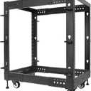 RIVECO 15U Server Rack Adjustable Depth Network 4 Post Cabinet Open Frame with Leveling Feet & Wheels Fully Rivets 1400 LBS