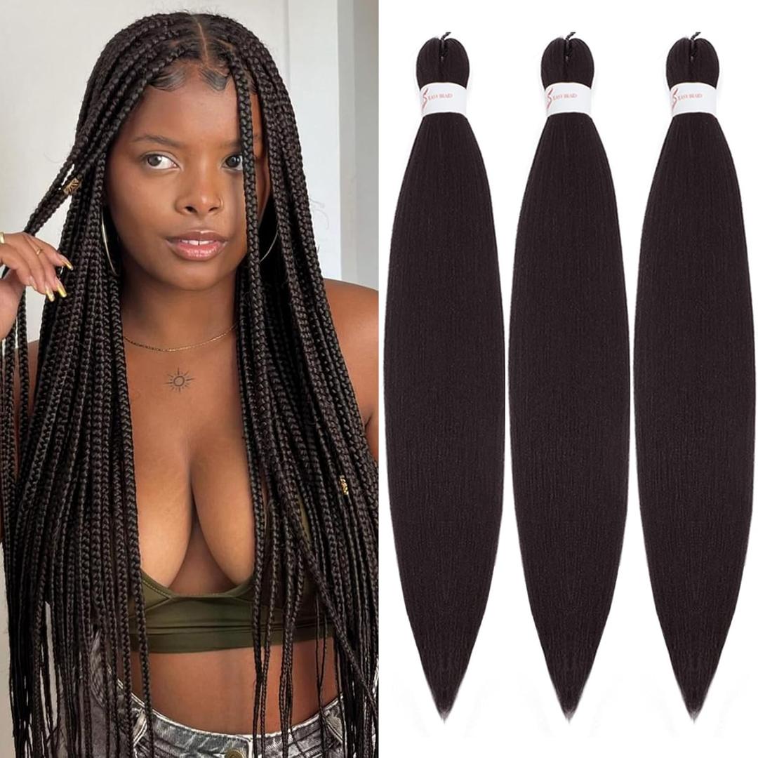 Braiding Hair Pre Stretched for Women Hair Extensions Box Braids Soft Synthetic Knotless Yaki Texture Hot Water Setting Braid Black (30inch 3Packs) 