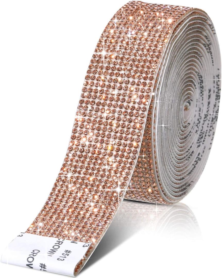 Zonon Self Adhesive Rhinestone Strips Diamond Bling Crystal Ribbon Sticker Wrap for Craft Jewel Tape Roll with 2 mm Rhinestones for DIY Car Phone Christmas Decoration (Champagne,1.06 Inch x 3 Yards)