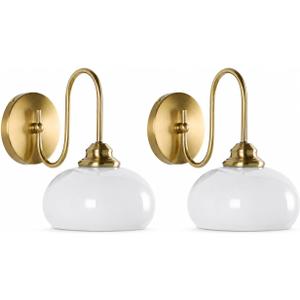 KCO 2 Pack 7.9” White Milk Dome Glass Wall Sconce Gooseneck Gold Wall Lamp, 11.2 x 7.9 x 9.8 inches