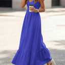 PRETTYGARDEN Women's 2026 Summer Casual Maxi Dresses Cap Sleeve V Neck Smocked Long Pockets Party Sundress Vacation Outfits (Blue, L)